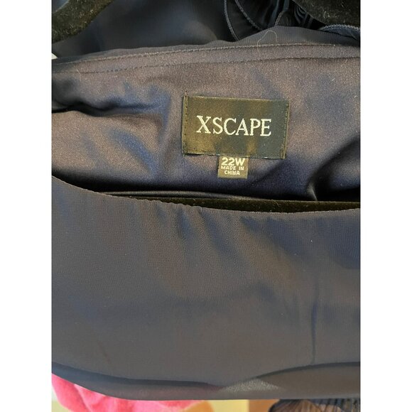 Xscape Navy Blue Dress Size 22W Ruffle Sleeve Sheer Overlay Evening Gown - Picture 6 of 8